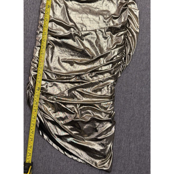 Blanc Metallic Gold Ruched One Shoulder Dress Womens SIze L - Picture 6 of 8